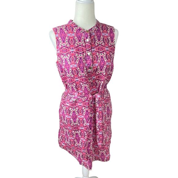 Cynthia Rowley 100% Linen Geometric Print Dress Size 8 Classic Casual Timeless - Picture 4 of 13